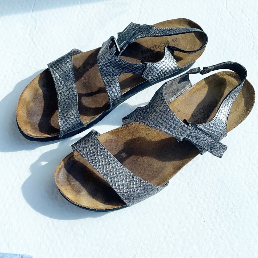 Bait Leather Silver Strap Metallic Wedges